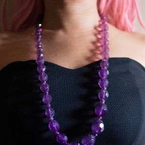 PURPLE CRYSTAL-LIKE BEADED LONG NECKLACE